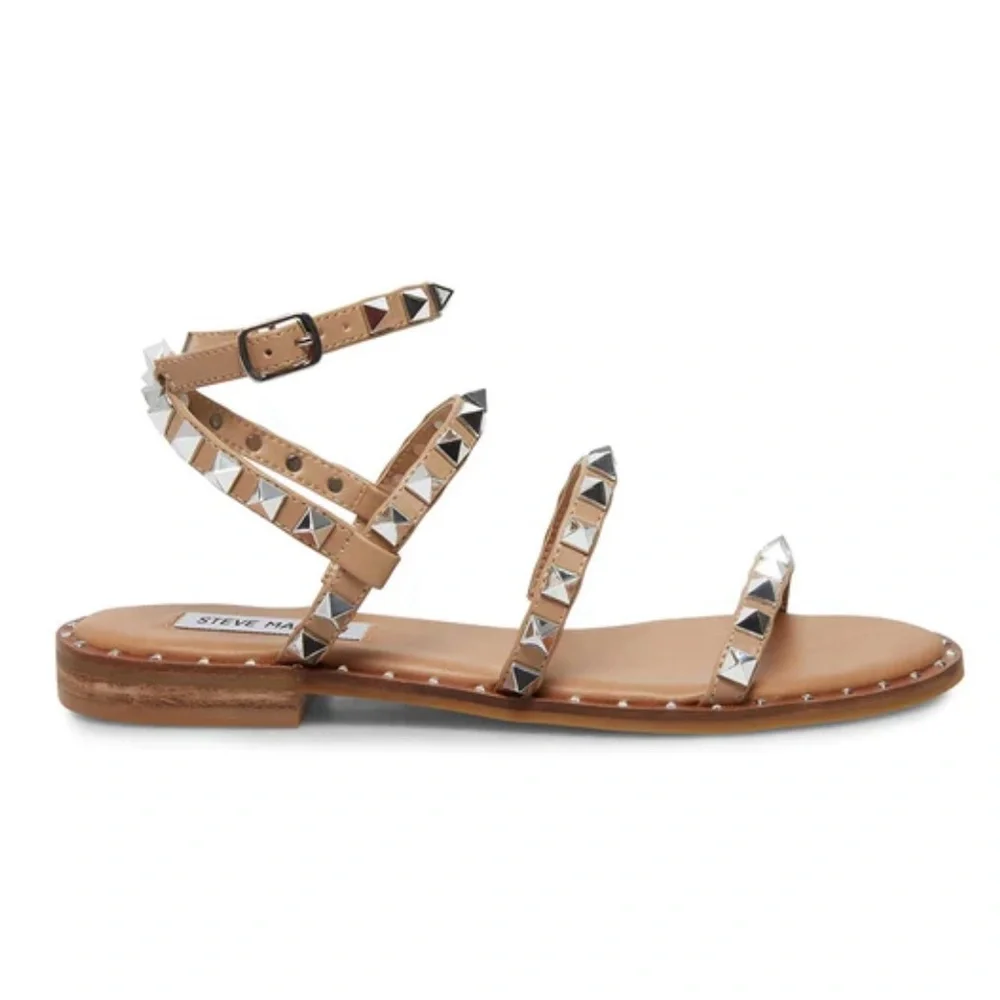 NWT *STEVE MADDEN* Leather 🧳TRAVEL🧳 Sandals … *STUDS* … Size: 8.5 - Picture 3 of 7